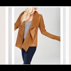 Suede & Sherpa Open Front Cardigan